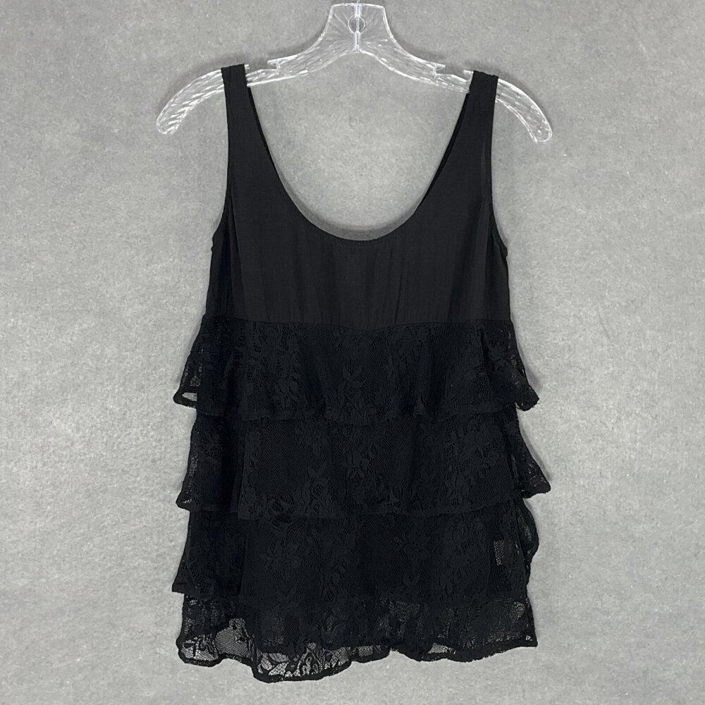 Free People Top Women Sz XS Black Sleeveless Tiered‎ Lace Whimsigoth Dark Fairy